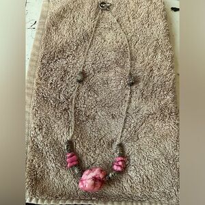 Beautiful Faux Coral Pink And Silver 22” Necklace